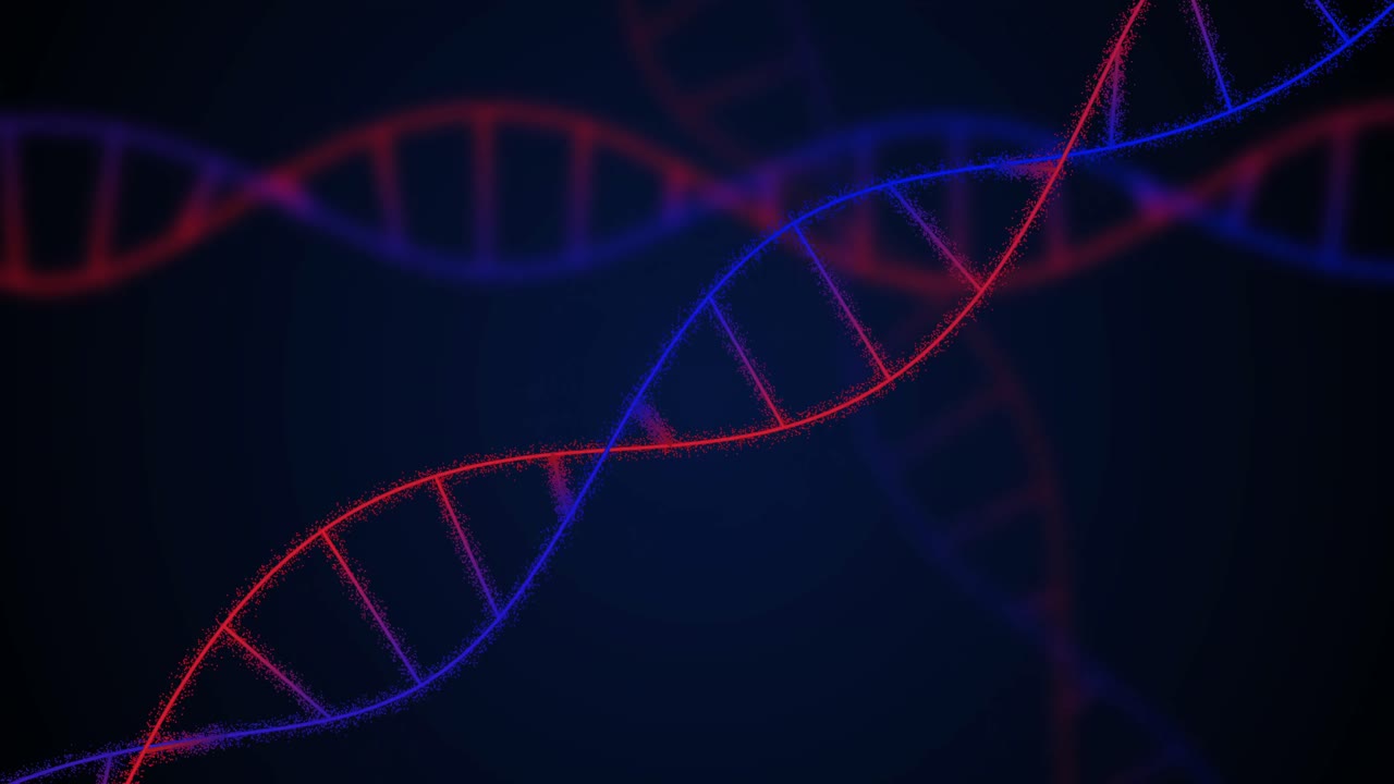 animación de cadenas de adn sobre un fondo azul