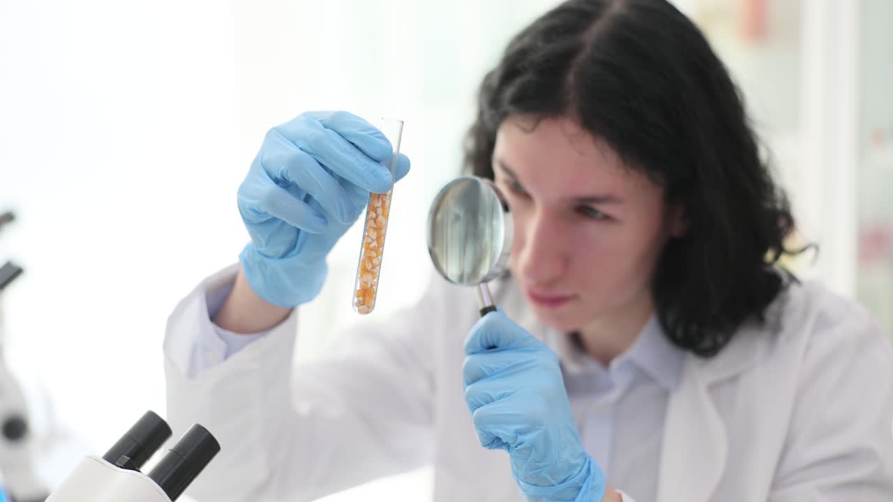 Scientist analyzing corn in a test tube