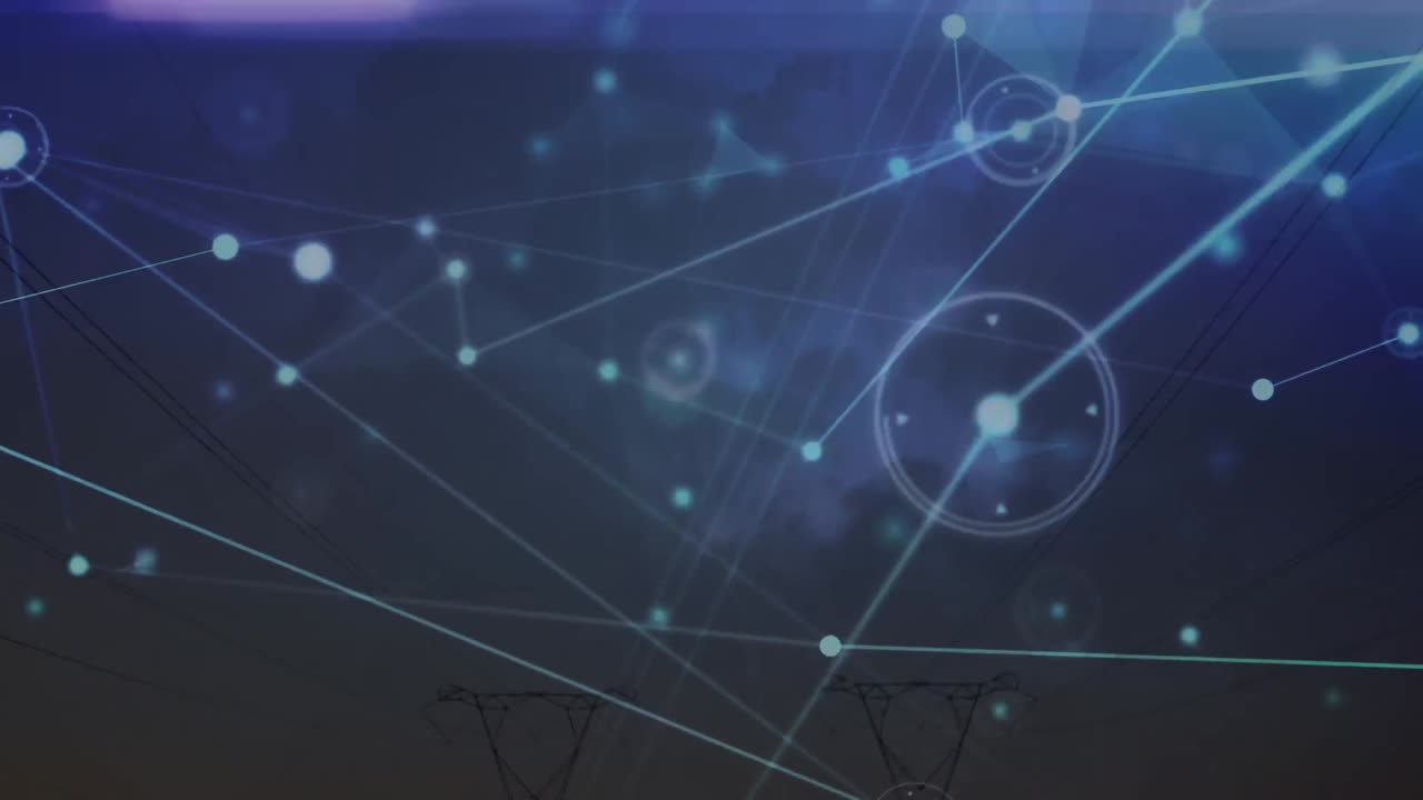 animación de la red de conexiones con puntos sobre pilotes eléctricos