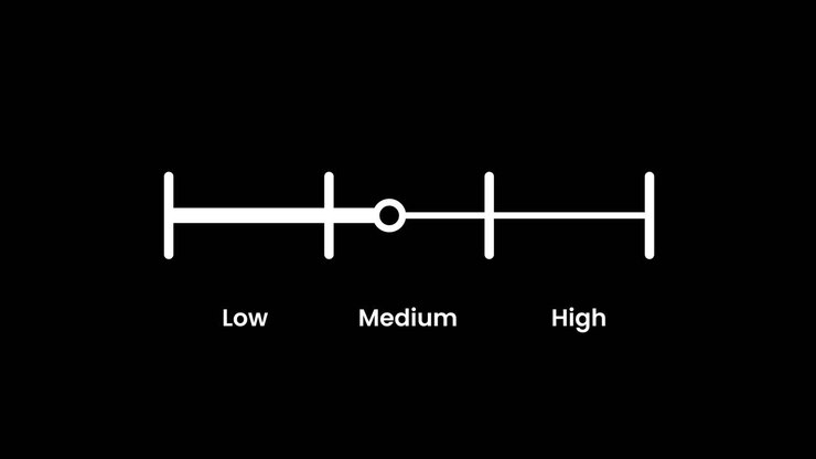 Slider level indicator from low to high settings control animation isolated on black background