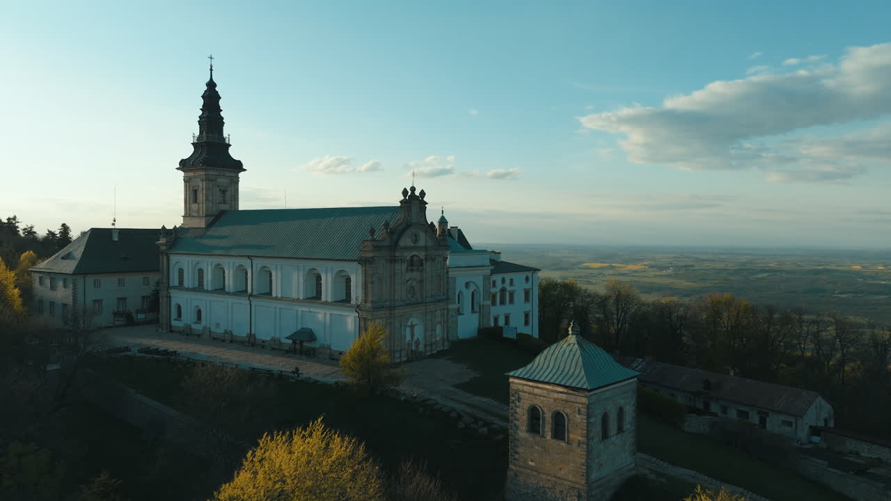 Aerial View of a Monastery and Church Complex