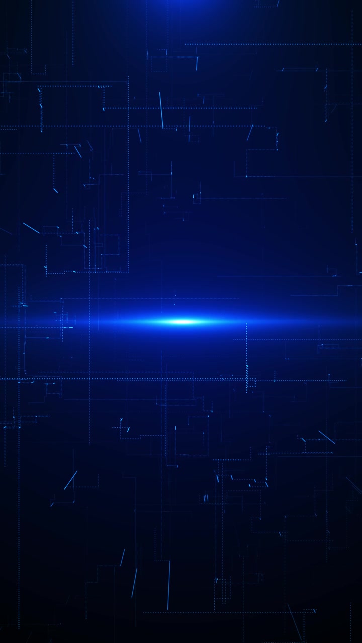 Sfondo digitale blu minimale con sottili linee di circuito, bagliore di luce centrale e tecnologia scura