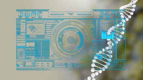 animation of dna and data processing on digital screen