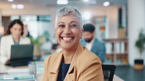 a smiling businesswoman in an office setting