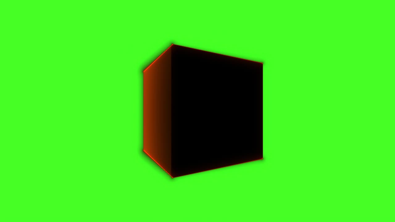 3D Glowing Edge Cube Rotating With Green Screen Background 4k