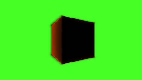 cubo de borde brillante en 3d girando con fondo de pantalla verde 4k