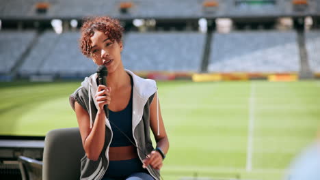 woman sports reporter at stadium