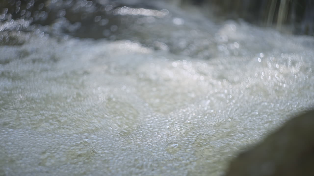 Close-up of Water Bubbles in a Waterfall