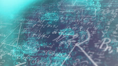animación de fórmulas matemáticas sobre un fondo verde y violeta