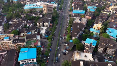 aerial view of streets in suburban vasai, mumbai, india - drone shot