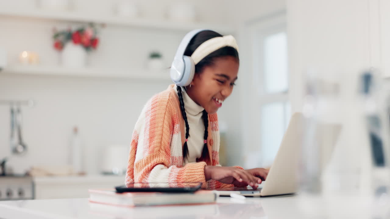 Online, education and laptop with child