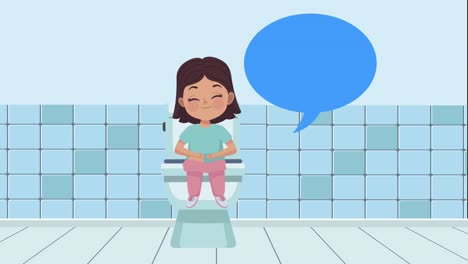 little girl seated in toilet animation