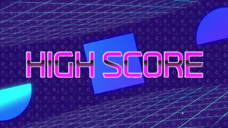 Animation-Von-Highscore-Text-über-Sich-Bewegenden-Blauen-Formen