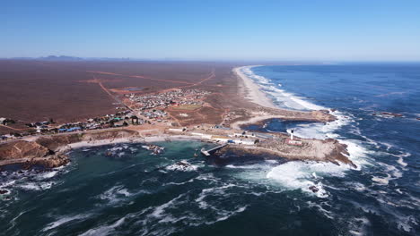 high aerial pan shows quaint doringbaai on south african west coast