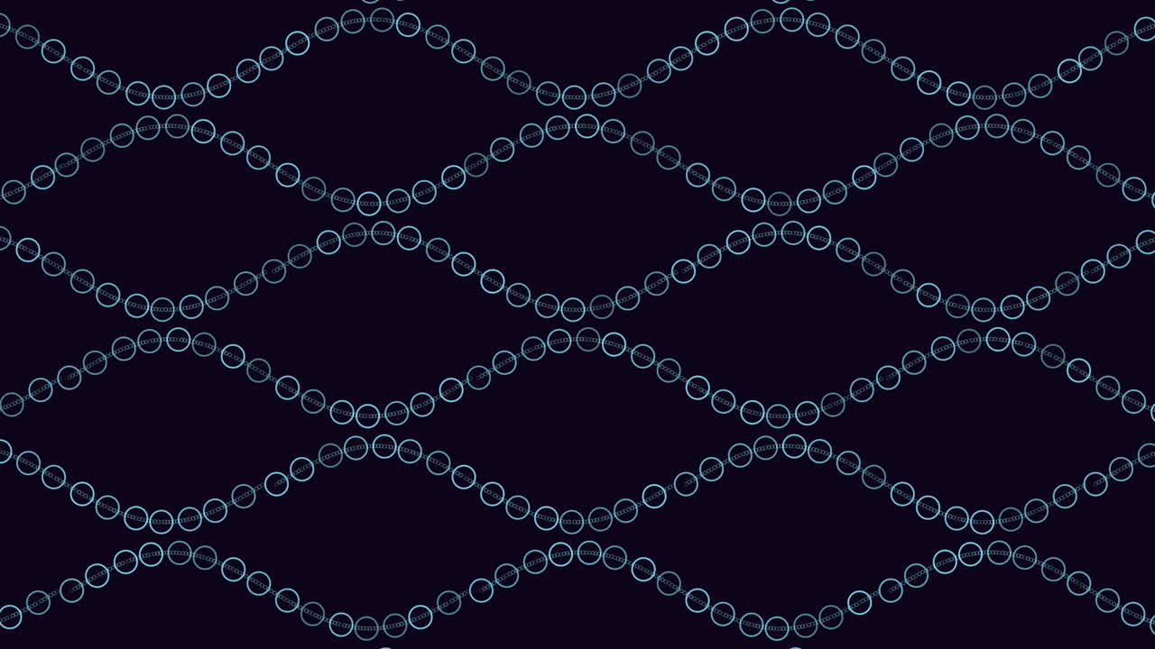 Seamless abstract animation of multiple DNA helix strands forming flowing wave lines on a dark background, ideal as a modern scientific backdrop for presentations, explainers or medical videos