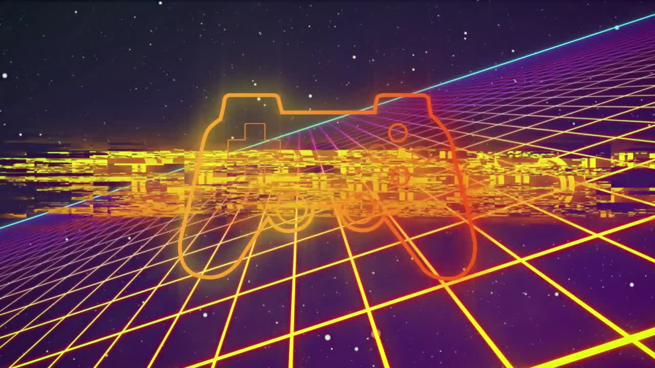 animación del texto listo sobre el panel de juego de neón y las líneas