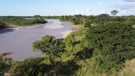 view over the river and the dron flies