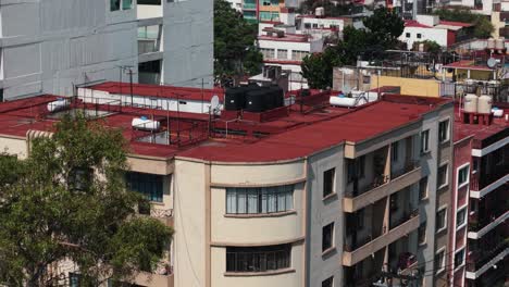 overhead drone image of a typical apartment building facade in narvarte area, cdmx