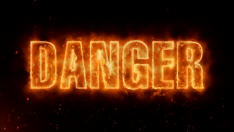 danger word hot burning on realistic fire flames sparks and smoke continuous seamlessly loop animation