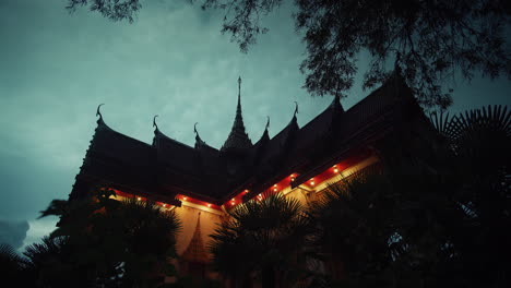 illuminated temple at dusk