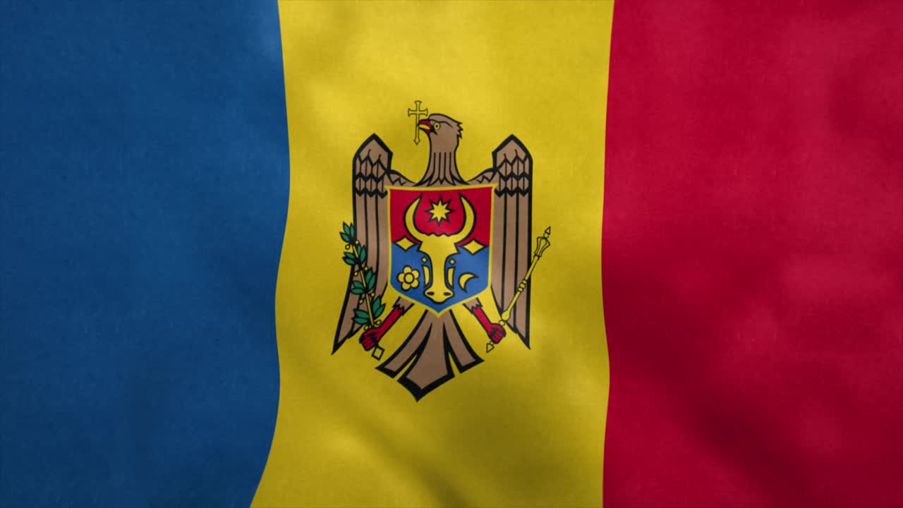 Bandera nacional de Moldavia ondeando al viento. Bucle sin fin.