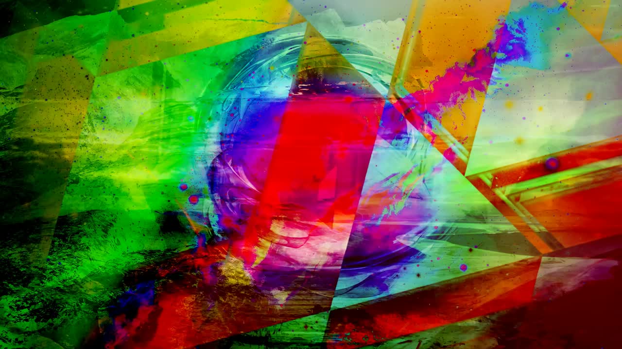 esfera de arco iris pulsante detrás de triángulos de vidrio que irradian colores - animación de fondo de movimiento de bucle sin costuras de 4k