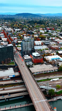 panorama of portland city aerial view. american downtown city streets. vertical video
