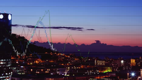 animation of statistics and data processing over cityscape