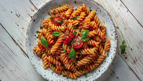 Delicious-Plate-Of-Fusilli-Pasta-With-Tomato-Basil-Sauce