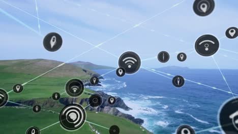 animation of network of connections over landscape