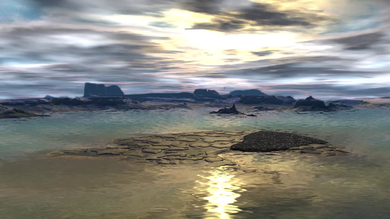 외계인 행성, 산과 물, 애니메이션, 파노라마, 4k