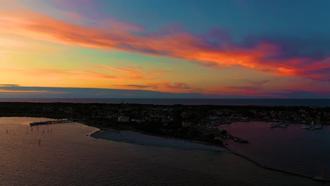 beautiful night color sky, sunset by the baltic sea, jastarnia, poland. harbor. aerial view
