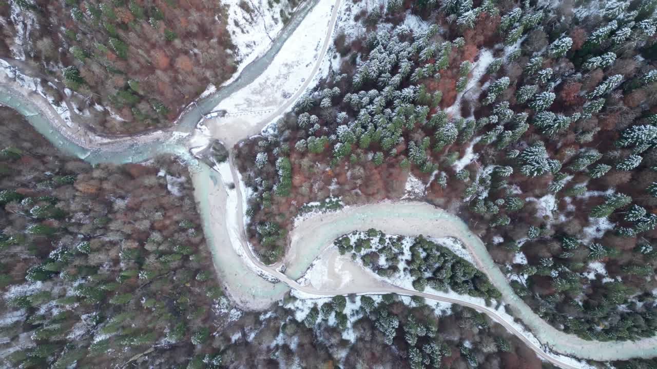 Aerial view of Partnachklamm ,a scenic location and nature attraction in Germany near Garmisch Paterkirchen