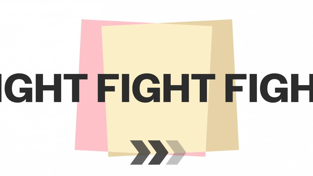 Fight text animation over overlapping geometric shapes in pastel colors