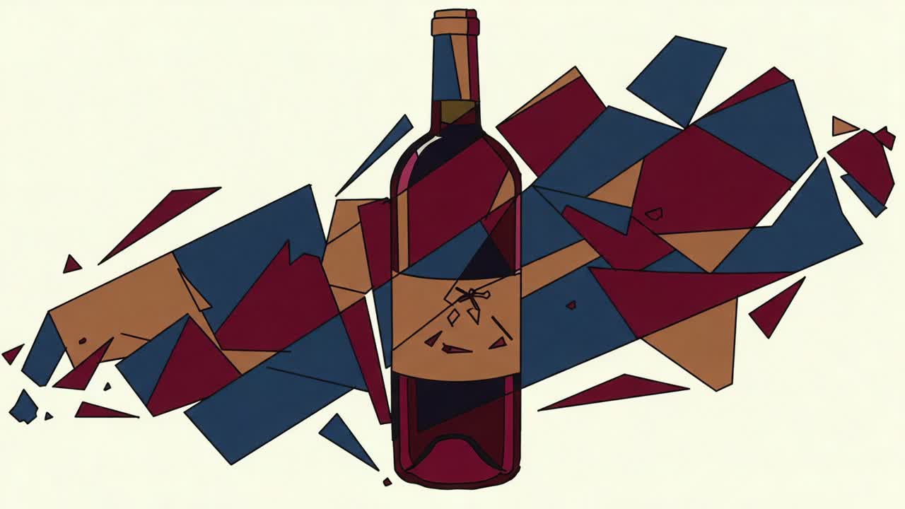 A Captivating Visual of a Wine Bottle Surrounded by Artful Abstract Geometric Shapes in a Bold Color Palette