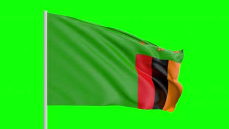 National-Flag-Of-Zambia-Waving-In-The-Wind-on-Green-Screen-With-Alpha-Matte