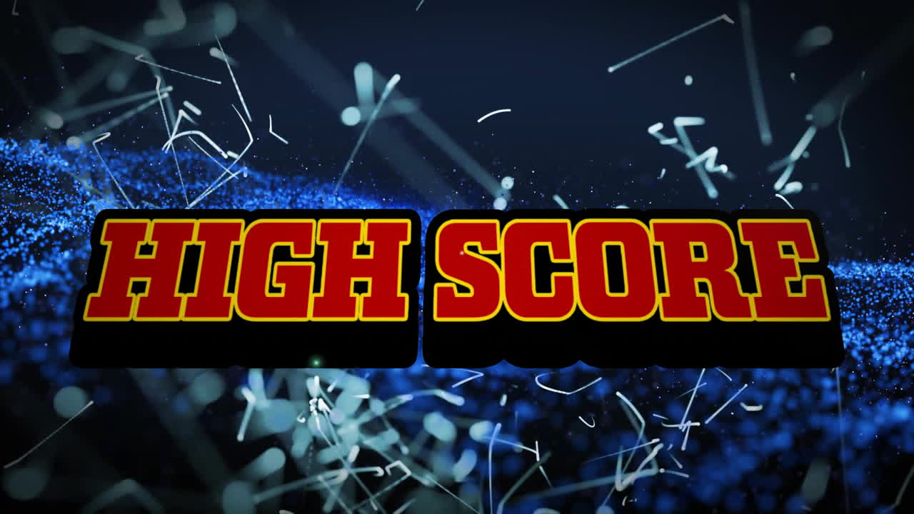 추상적인 파란색과 색 모양 위에 높은 점수 텍스트 애니메이션