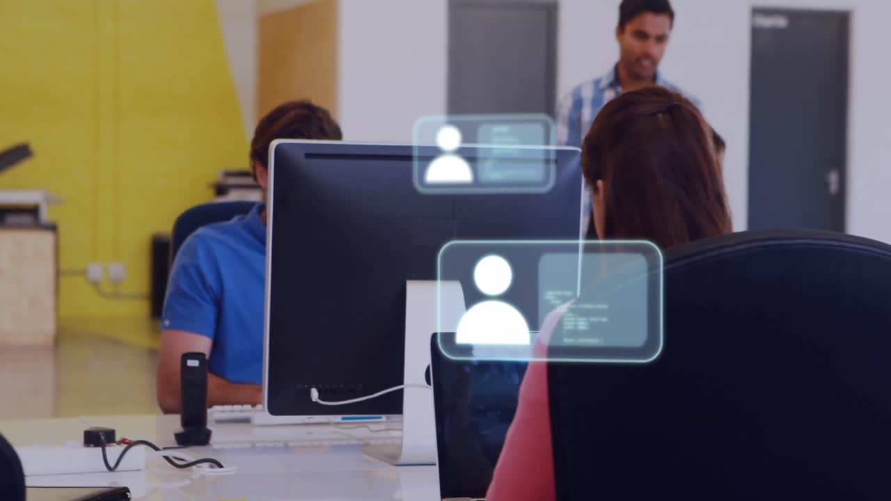 animación de la red de iconos sobre diversas personas de negocios en la oficina