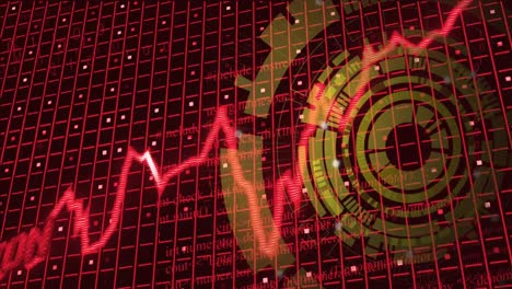 animación de texto, gráfico y cuadrícula de slumpflation rojo con procesamiento por escáner sobre fondo negro.