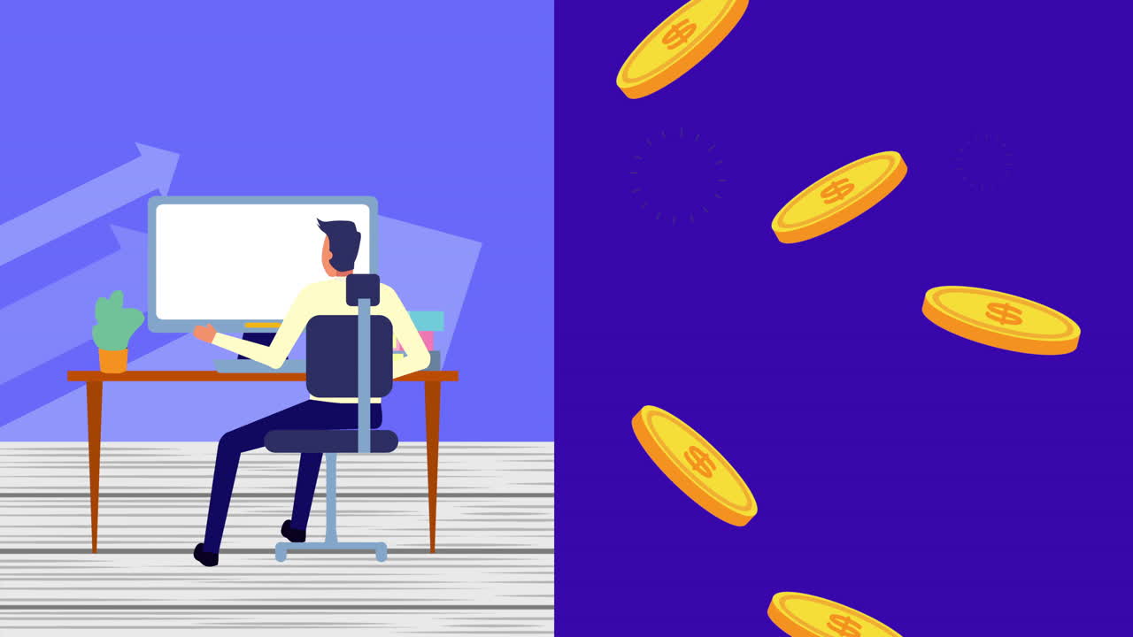 hombre de negocios con escritorio y monedas