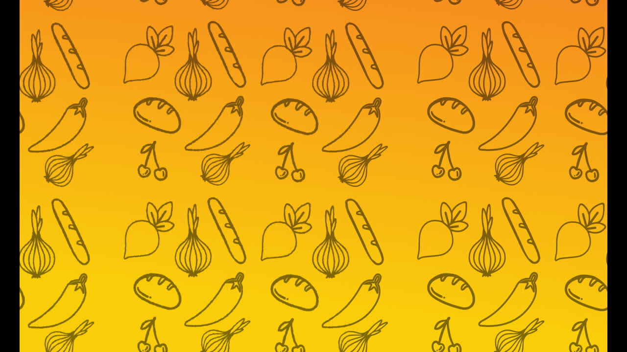 Animation of vegetables icons on yellow background