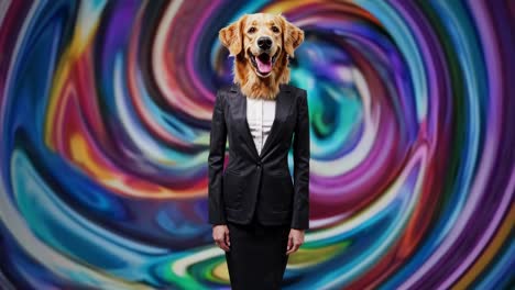 woman with dog head in business suit