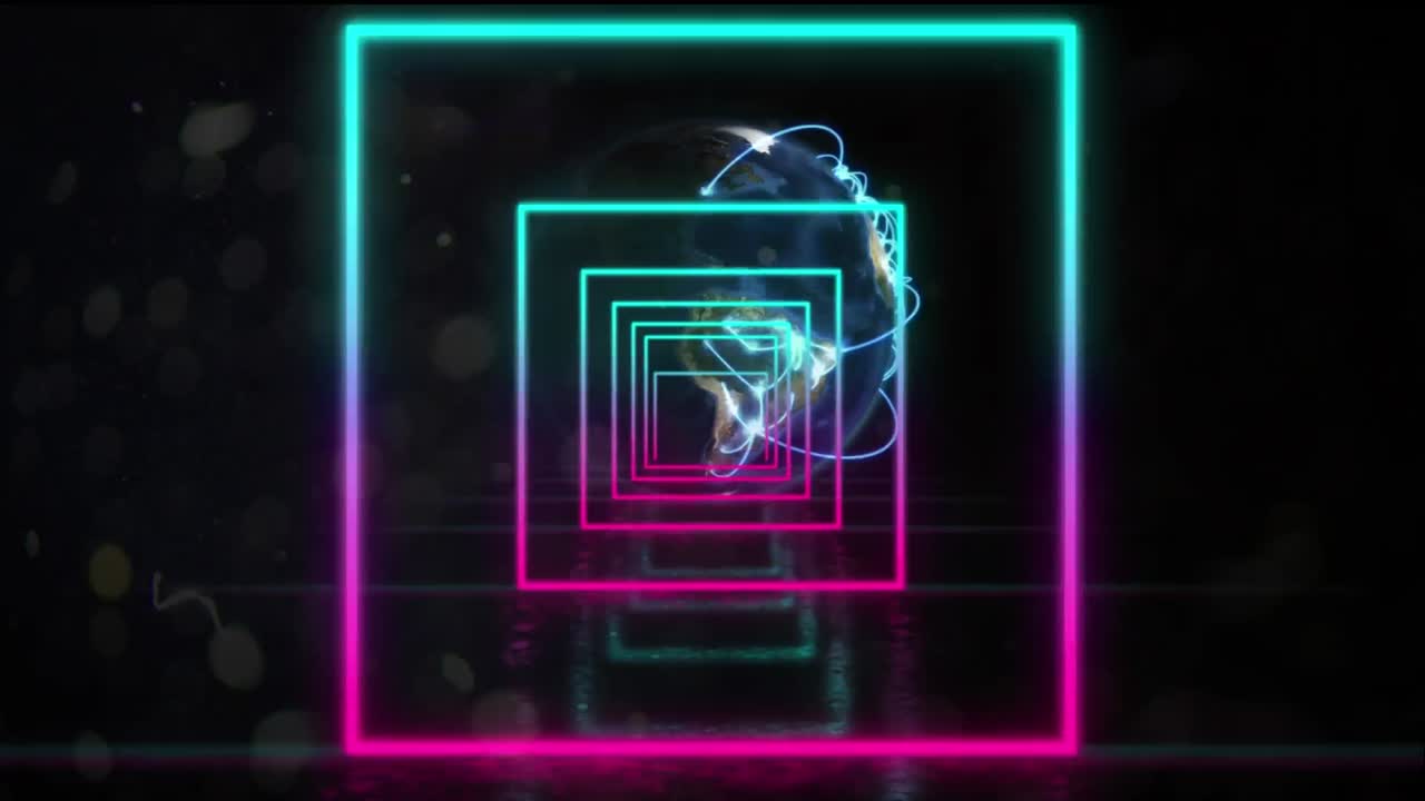 animación de un túnel de neón brillante sobre el globo