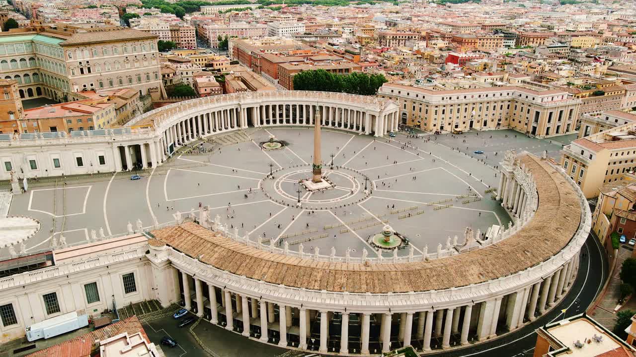 Vast square of Vatican City seen from above after the pope's solemn passing, 4K