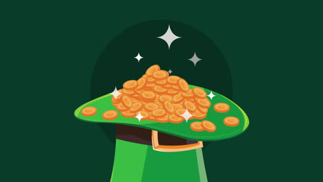 feliz día de san patricio animación con monedas en sombrero de duende