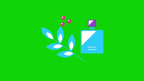 video en 4k de una botella de perfume de fragancia de dibujos animados sobre un fondo verde.