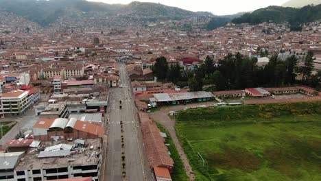 4k daytime aerial drone footage over avenida de la cultura boulevard in cusco, peru during coronavirus lockdown