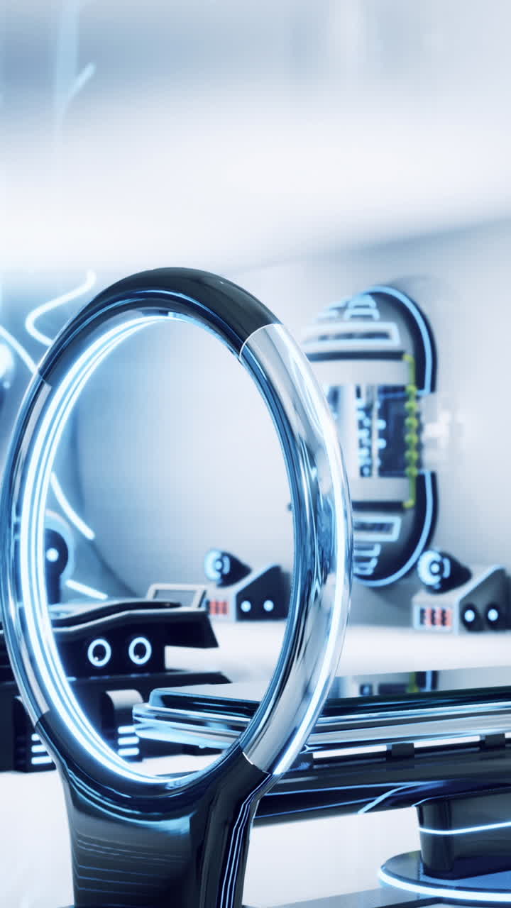 Futuristic technology showcase in a sleek and innovative lab environment