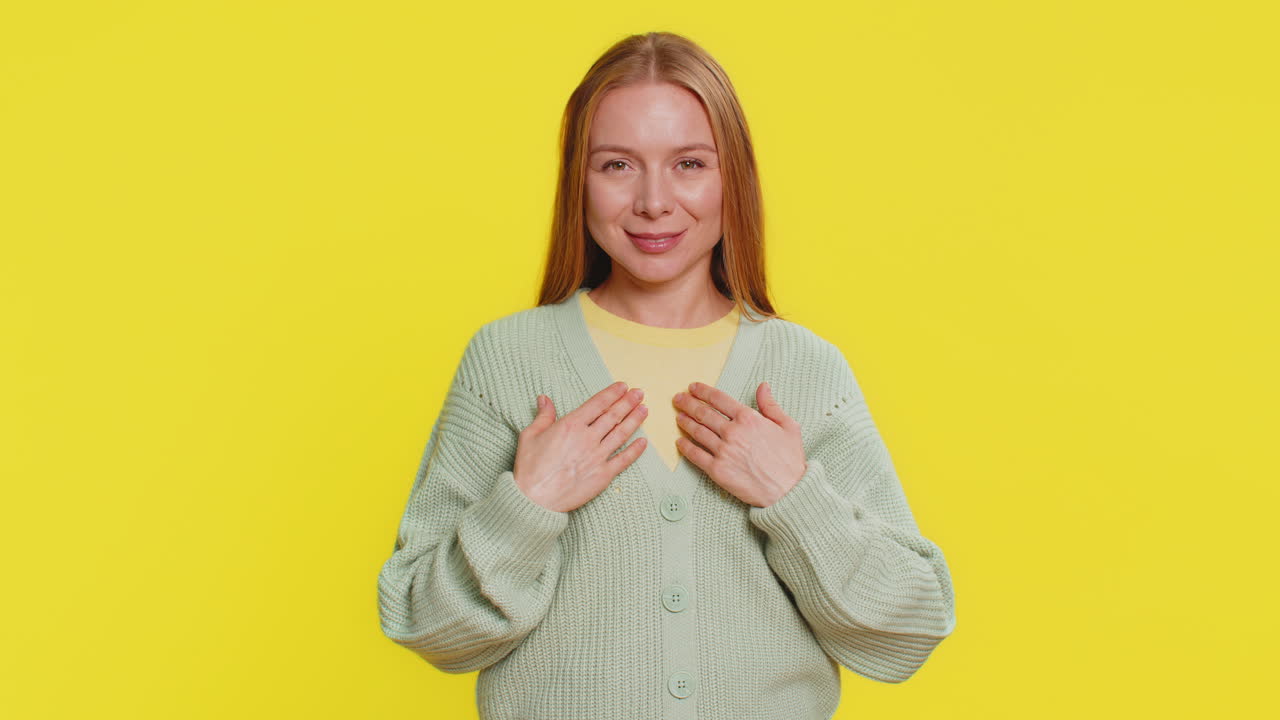 Adult woman opening hands free gifts presents for you charity donation sharing love surprise award