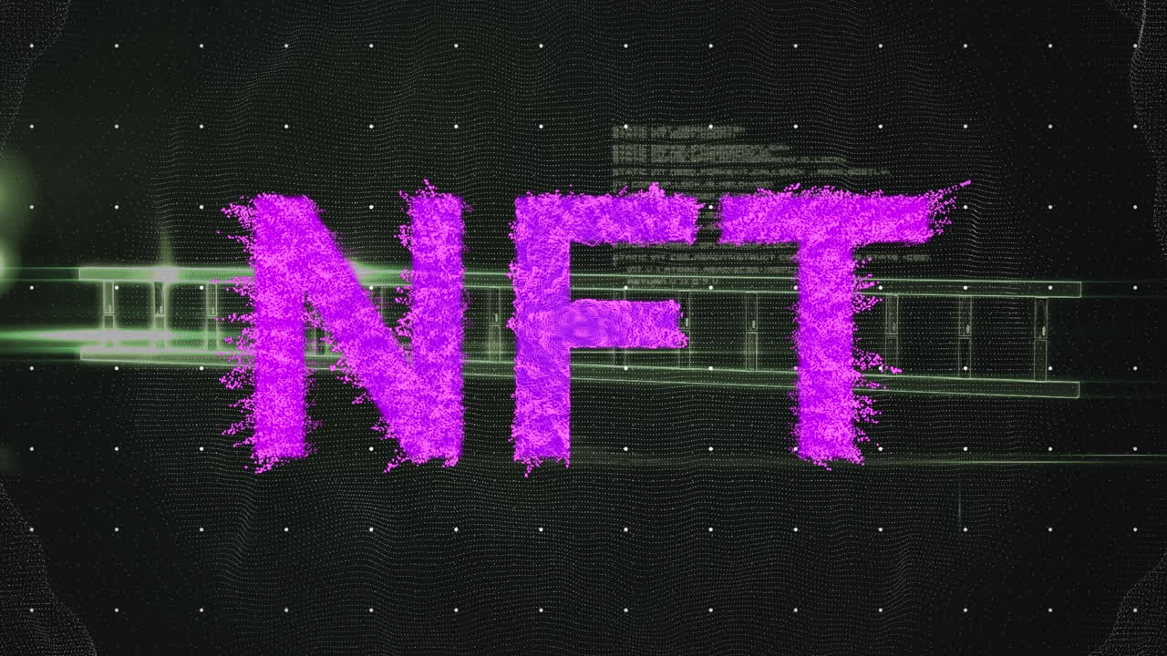 animación del procesamiento de datos y texto nft sobre fondo negro